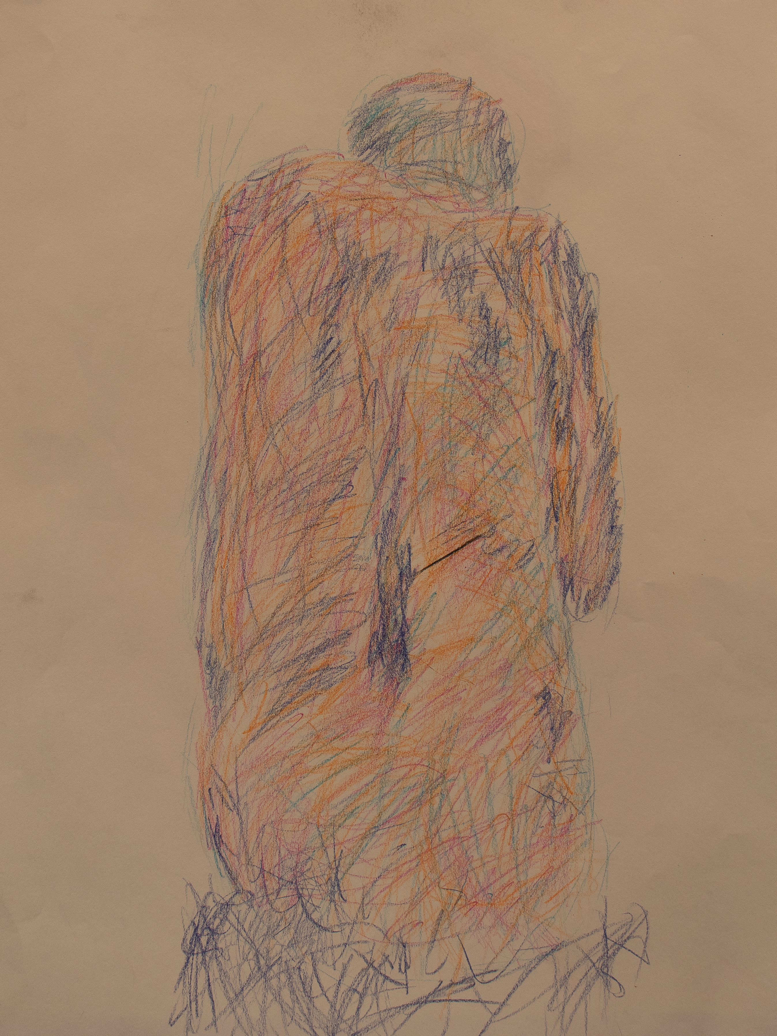 crayon drawing of a man's back