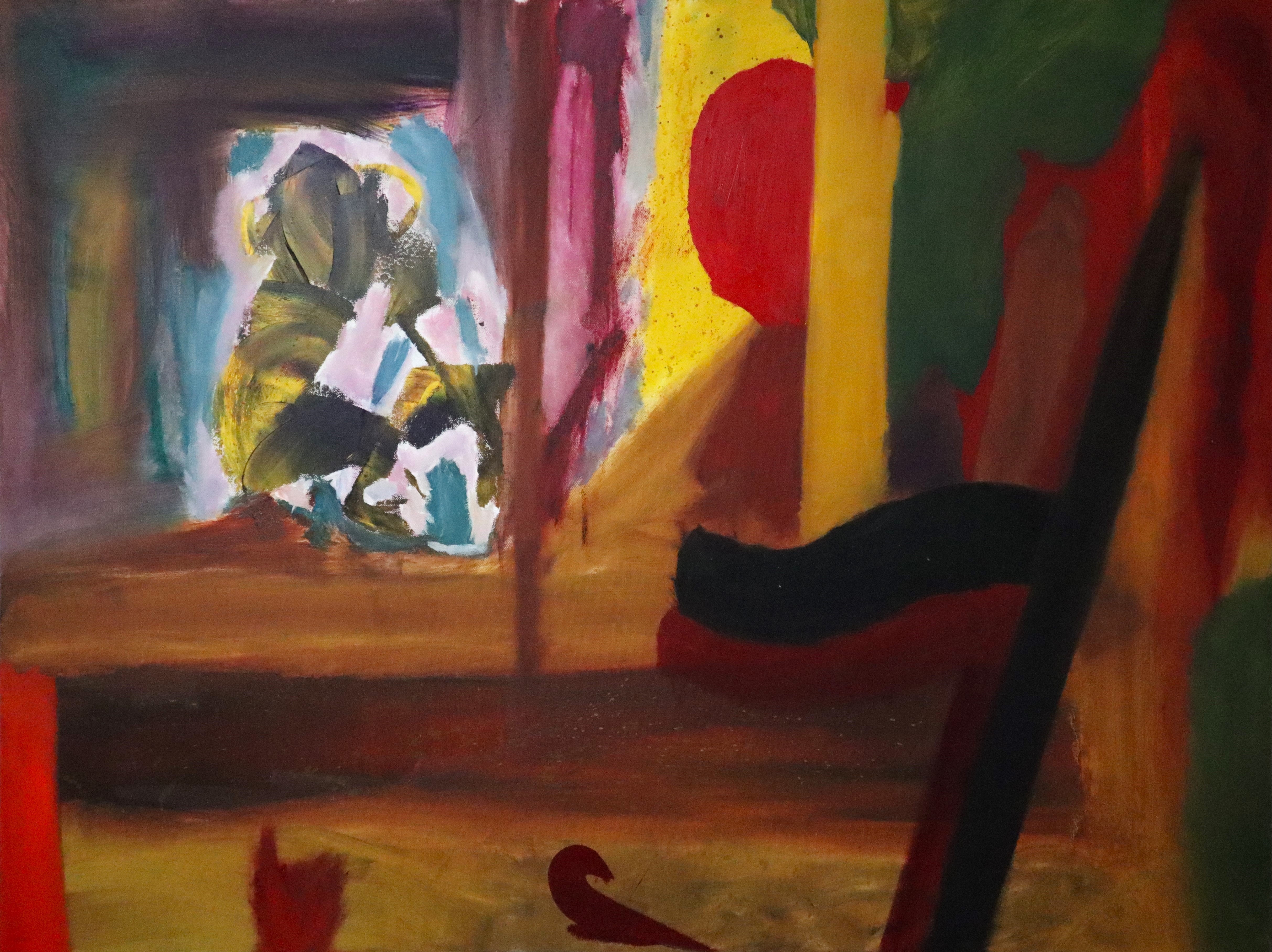 green and red oil painting