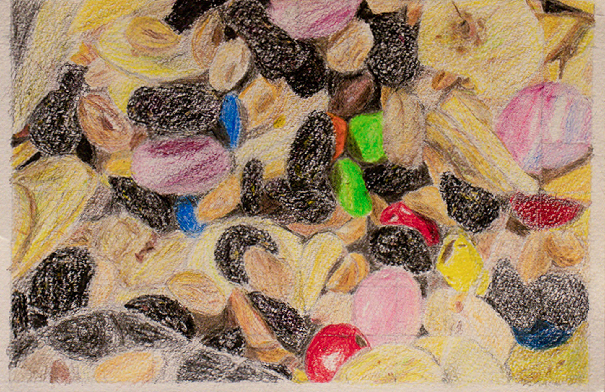 color pencil drawing of trail mix