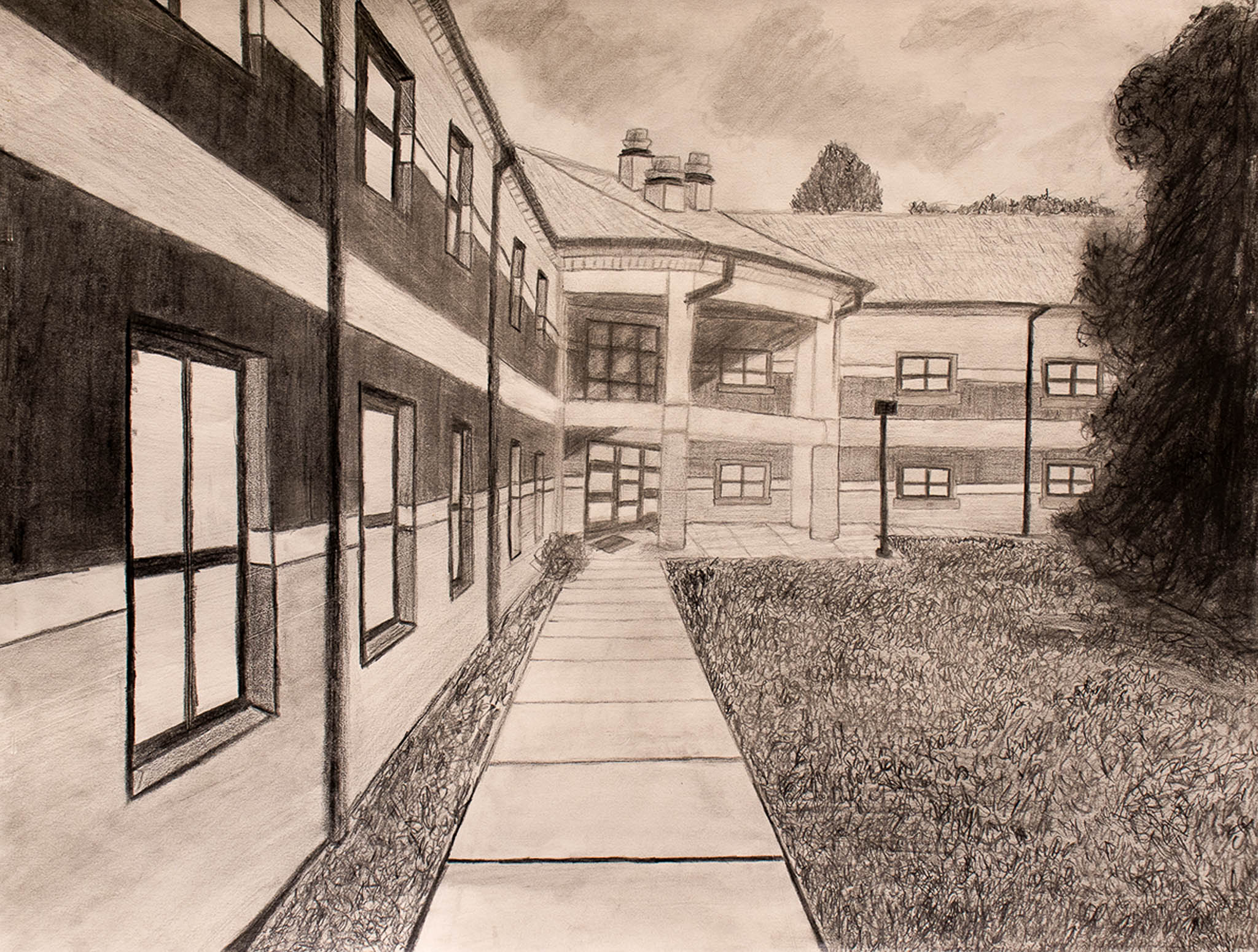 drawing of a building from outside