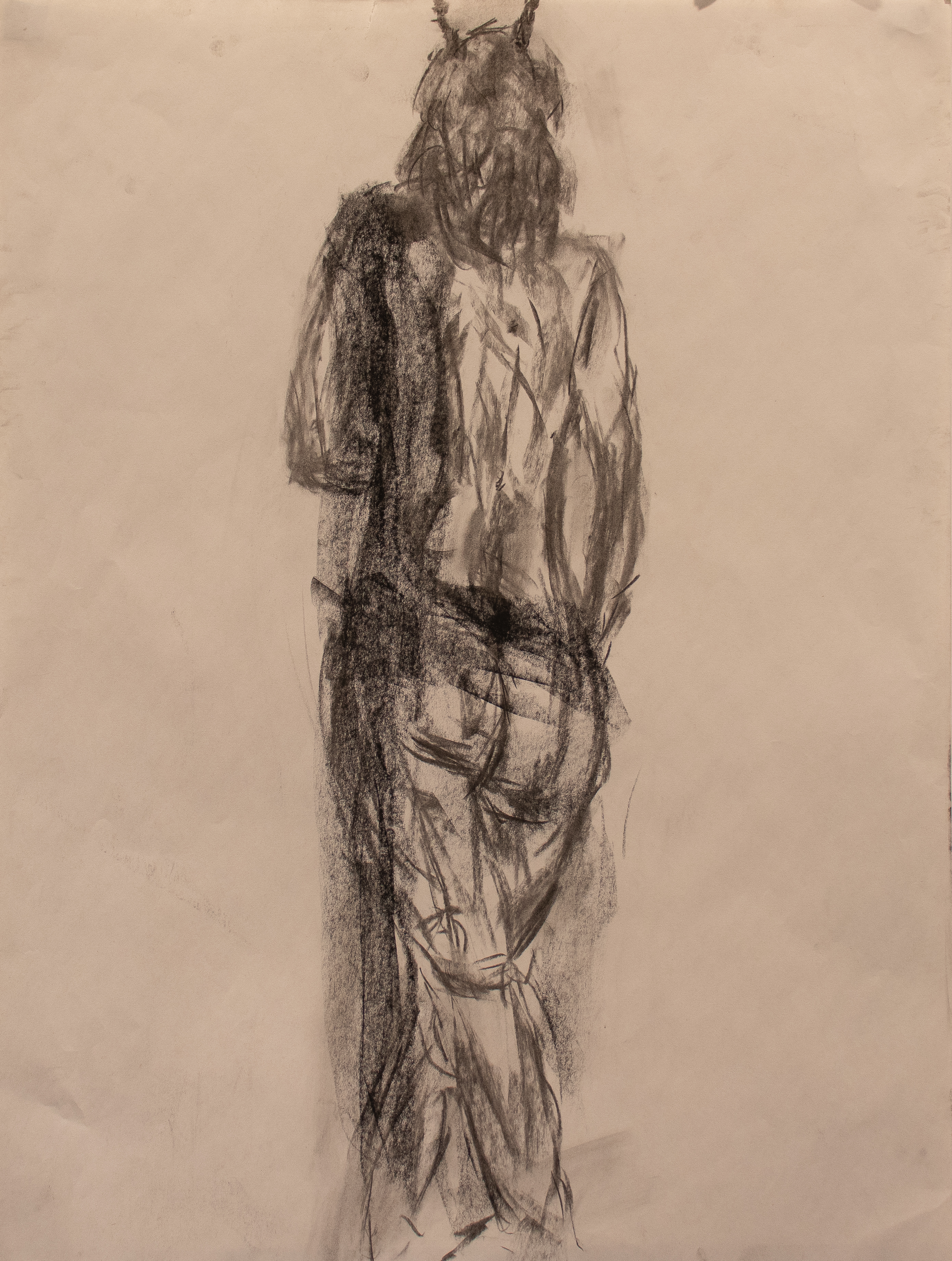 charcoal drawing of a model's back